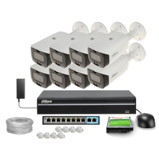DAHUA WizSense TiOC IP-monitoringset 8x camera IPC-HFW3849T1-AS-PV-0280B-S3, Recorder NVR2108-S3