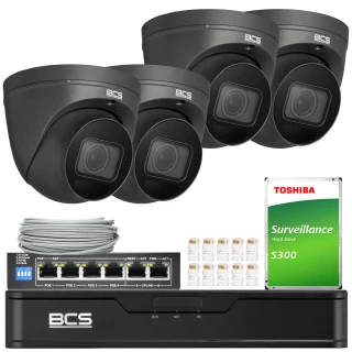 BCS Point 4x BCS-P-EIP54VSR4-Ai2-G 4Mpx bewakingsset, SkyLight, IR 40m, microfoon