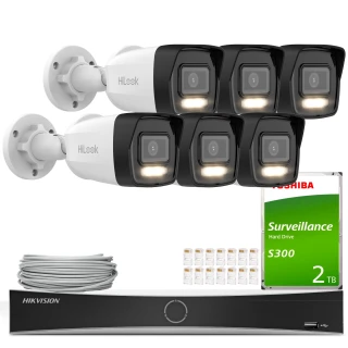 HiLook Hikvision 6x IPCAM-B8-30DL 4K Smart Hybrid-Light 30m Detectieset, H.265+
