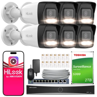 HiLook Hikvision 6x IPCAM-B8-30DL 4K Smart Hybrid-Light 30m Detectieset, H.265+