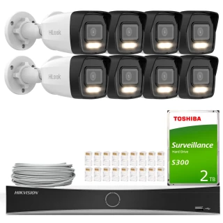 HiLook Hikvision 8x IPCAM-B8-30DL 4K Smart Hybrid-Light 30m Monitoring Set, Detectie, H.265+