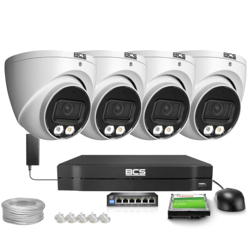 Zestaw do monitoringu IP 4x BCS-L-EIP112FCR3L3-Ai1 12Mpx, NightColor Whitelight 30m, WDR120dB, Sztuczna inteligencja
