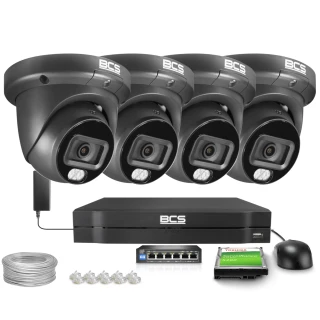 Zestaw do monitoringu IP 4x BCS-L-EIP28FCR3L3-Ai1-G, 8Mpx, NightColor, WhiteLight 30m, WDR120dB