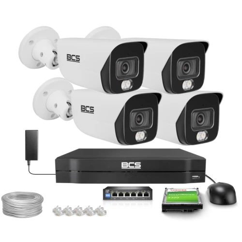 Zestaw do monitoringu IP 4x BCS-L-TIP26FCR5L5-Ai1 6Mpx, NightColor, Whitelight 50m, funkcje inteligentne