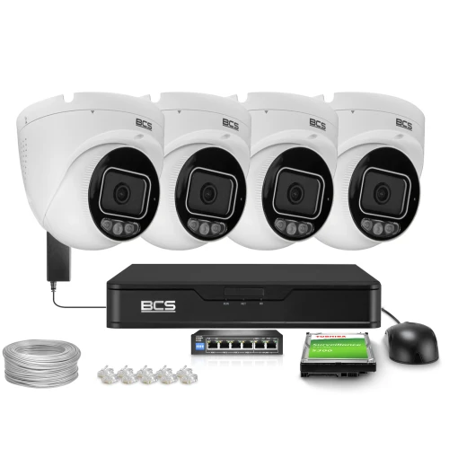 Zestaw do monitoringu IP 4x BCS-P-EIP25FSR3L3-AI2(2) 5 Mpx, WhiteLight, WDR130dB, NightColor