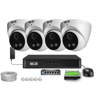 IP-monitoringset 4x BCS-P-EIP28FSR3L2-AI2 8Mpx, WDR 120dB, Detectie van mensen en voertuigen, IR30m