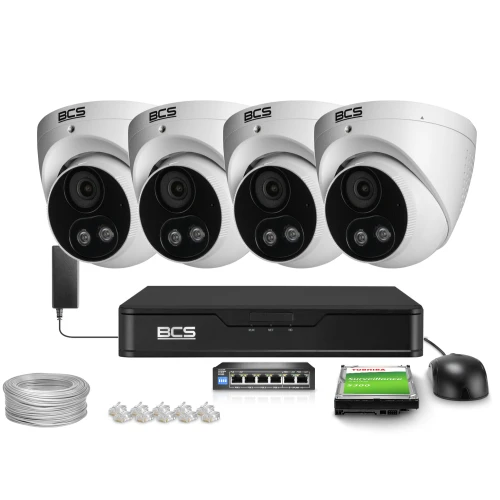 IP-monitoringset 4x BCS-P-EIP28FSR3L2-AI2 8Mpx, WDR 120dB, Detectie van mensen en voertuigen, IR30m