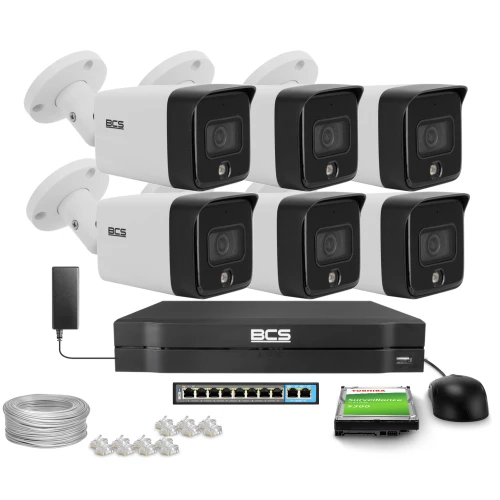 Zestaw do monitoringu IP 6x BCS-L-TIP16FCR3L3, 6Mpx, NightColor, WhiteLight 30m, mikrofon