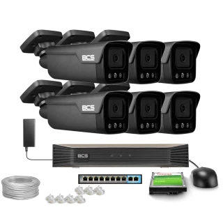 Zestaw do monitoringu IP 6x BCS-P-TIP28FSR4L4-AI2-G(2) 8Mpx, ADC, WhiteLight, WDR130dB, NightColor