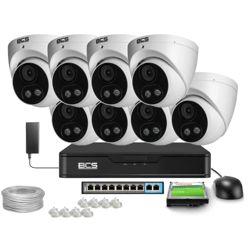 IP-monitoringset 8x BCS-P-EIP28FSR3L2-AI2 8Mpx, WDR 120dB, Detectie van mensen en voertuigen, IR30m