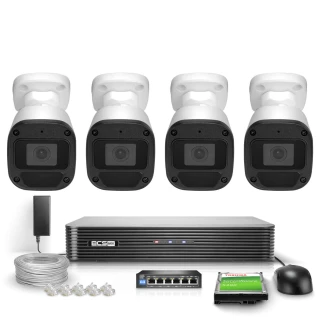 Bewakingsset voor thuisbedrijf 4x BCS-B-TIP12FR3(2.0) Full HD IR 30m Microfoon PoE Schijf 1TB
