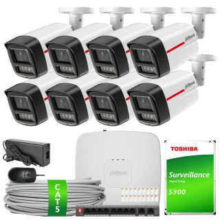 Zestaw do monitoringu IP Dahua 8x IPC-HFW2449TL-S-LED-PRO, SMD Plus, Detekcja ruchu, Smart NVR