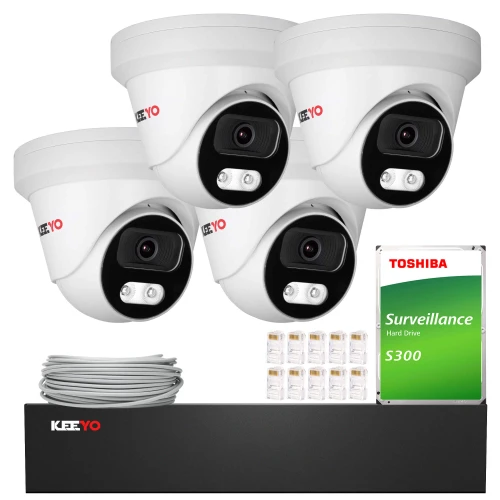 IP-bewakingsset KEEYO 4x LV-V-IP8M25DF-DL 8Mpx Dubbele verlichting