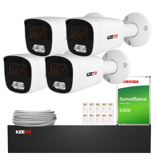 IP-bewakingsset KEEYO 4x LV-V-IP8M25TF-DL 8Mpx, dubbele verlichting